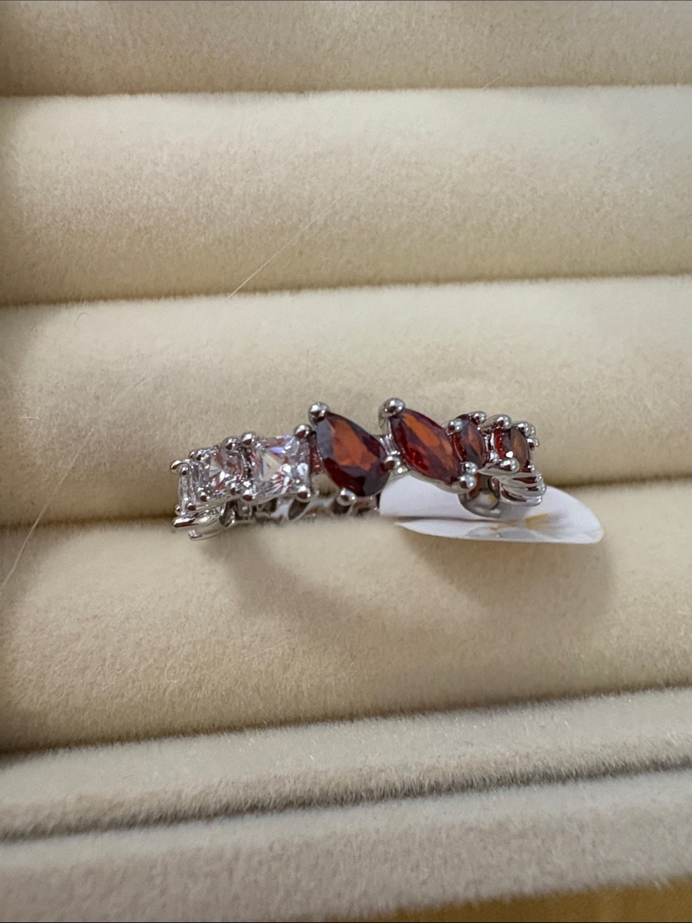 Sterling Silver Garnet Marquise & Clear Stone Ring
